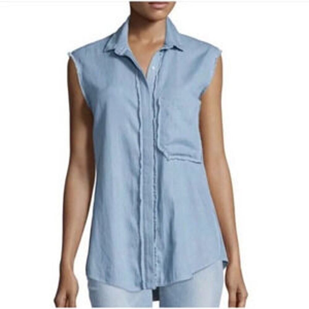 N/Nicholas Light Blue Chambray Sleeveless Button Front Shirt Top